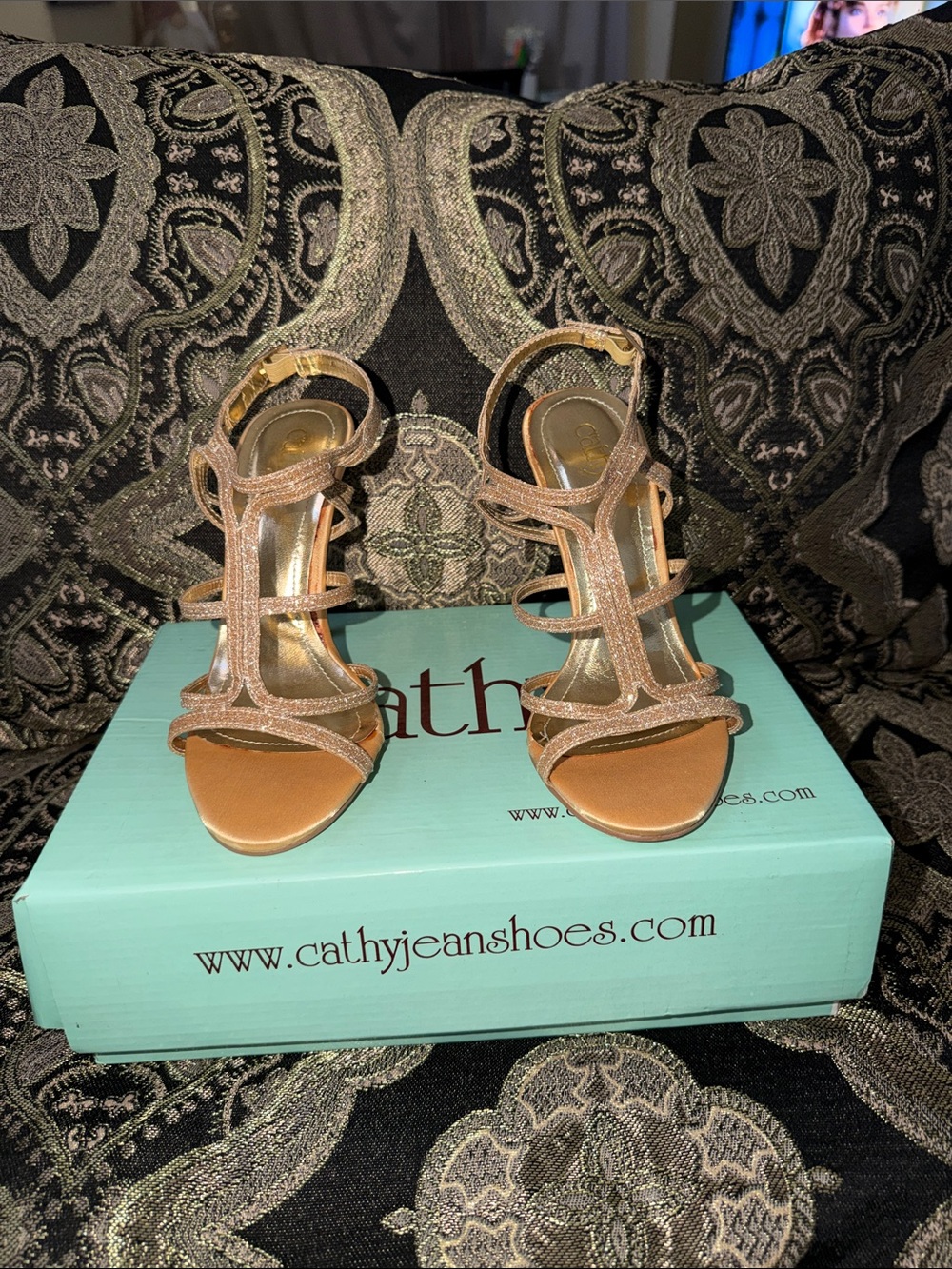 Cathy Jean Metallic Gold Strappy Heeled Sandals